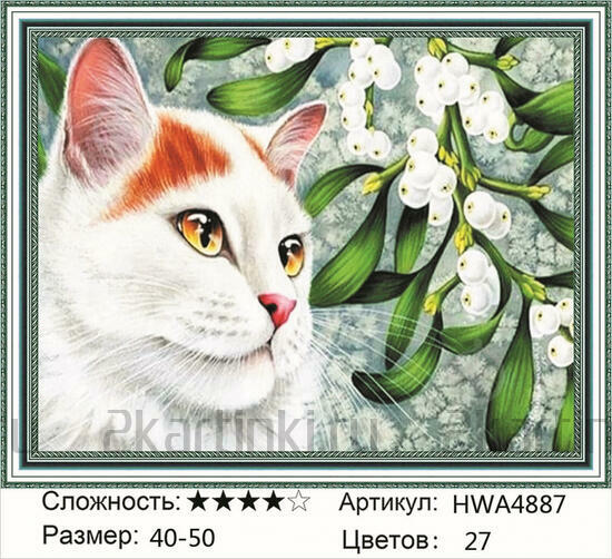Алмазная мозаика 40x50 Красивый белый котик