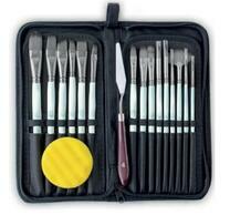 Без бренда «Коробка 50 шт.: Набор кистей для рисования в чехле, премиум набор (15 нейлоновых кистей, 1 мастихин) белые» в Орле