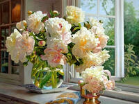 Без бренда «Ваза с букетом белых пионов у окна» в Орле в интернет-магазине  Без бренда «Ваза с букетом белых пионов у окна» в Орле