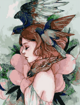 Без бренда «Девушка с большим цветком и птицы» в Орле в интернет-магазине  Без бренда «Девушка с большим цветком и птицы» в Орле