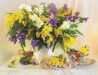 Без бренда «Букет из мимозы и колокольчиков в вазе» в Орле в интернет-магазине  Без бренда «Букет из мимозы и колокольчиков в вазе» в Орле