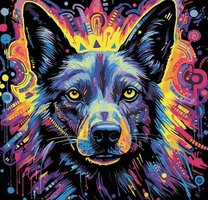 Черный пёсик на ярком фоне