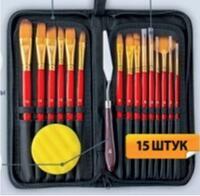Без бренда «Набор кистей для рисования в чехле, премиум набор (15 нейлоновых кистей, 1 мастихин) красные» в Орле