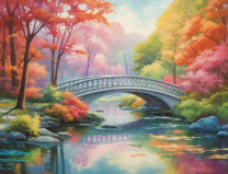 Каменный мостик через реку в осеннем лесу