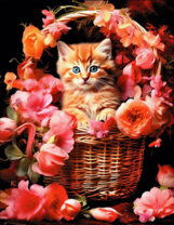 Без бренда «Рыжий котенок в корзине с цветами» в Орле