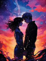 Влюбленные на фоне яркого заката