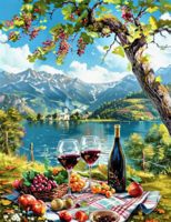 Без бренда «Винный натюрморт с бокалами, бутылкой вина, фруктами и ягодами» в Орле