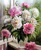 Без бренда «Пионы в прозрачной вазе у окна» в Орле